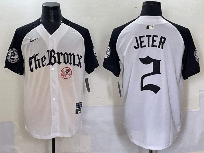 Men 2025 New York Yankees 2 Jeter White black Five generations Joint Name Nike MLB Jersey style 59